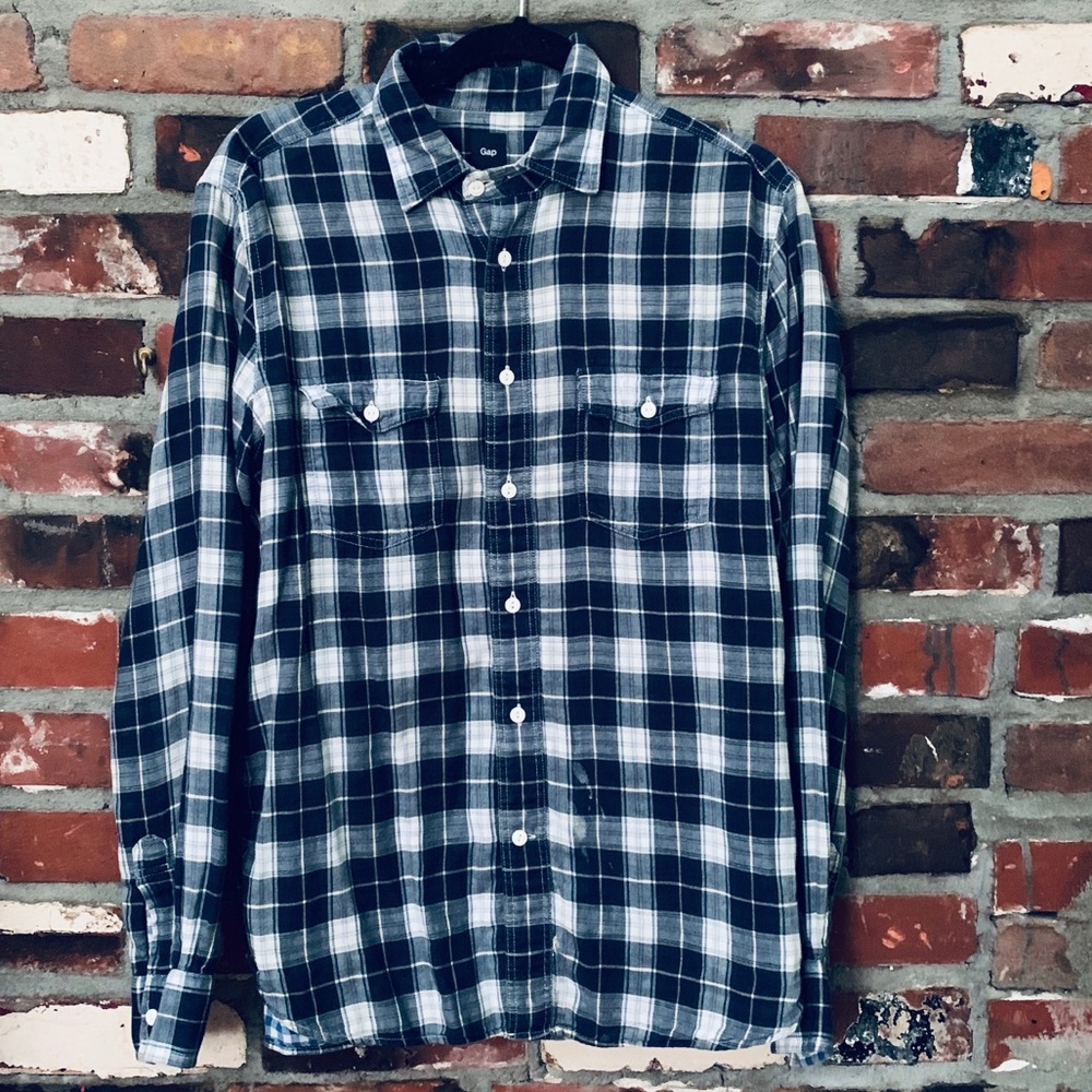 Navy Blue Plaid Button Down Flannel